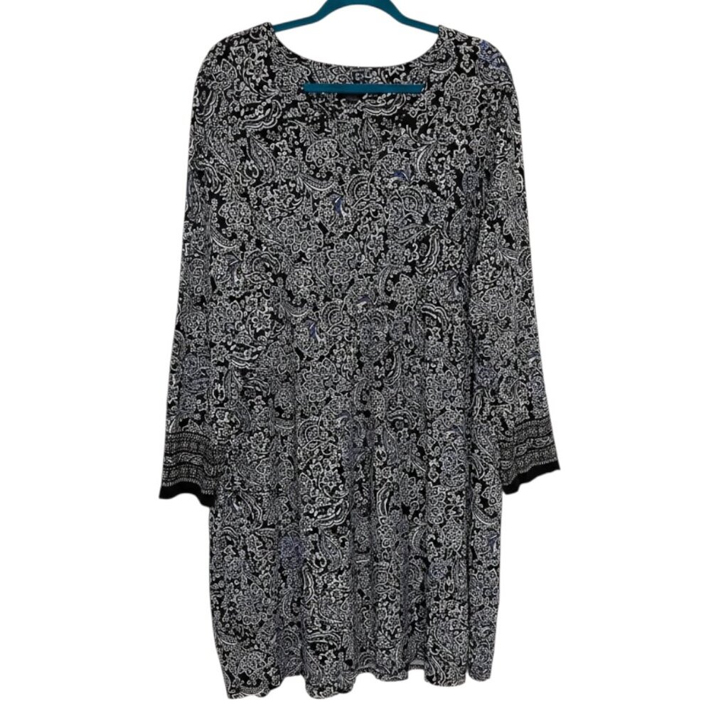 J Jill Wearever Collection Knit Dress Floral Paisley Blue Black 3X NWOT